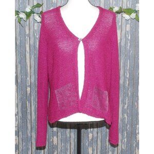 Intuitions Ladies Purple Single Button Open Front Cardigan XL Pockets Sheer